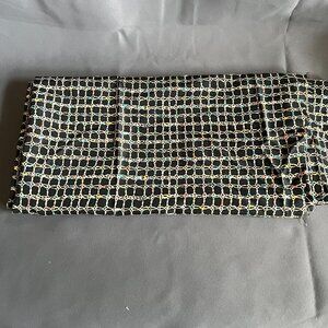 Black Fabric With Colorful Chain-Link Pattern - Crafting Or Apparel Use Lightwei